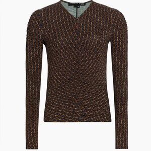 VERONICA BEARD Neeta Gathered JERSEY Vneck versatile BLOUSE navy Multi NWOT $198